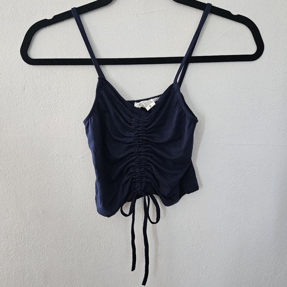 Ruched front tie crop top in navy size small NWOT - Picture 1 of 6